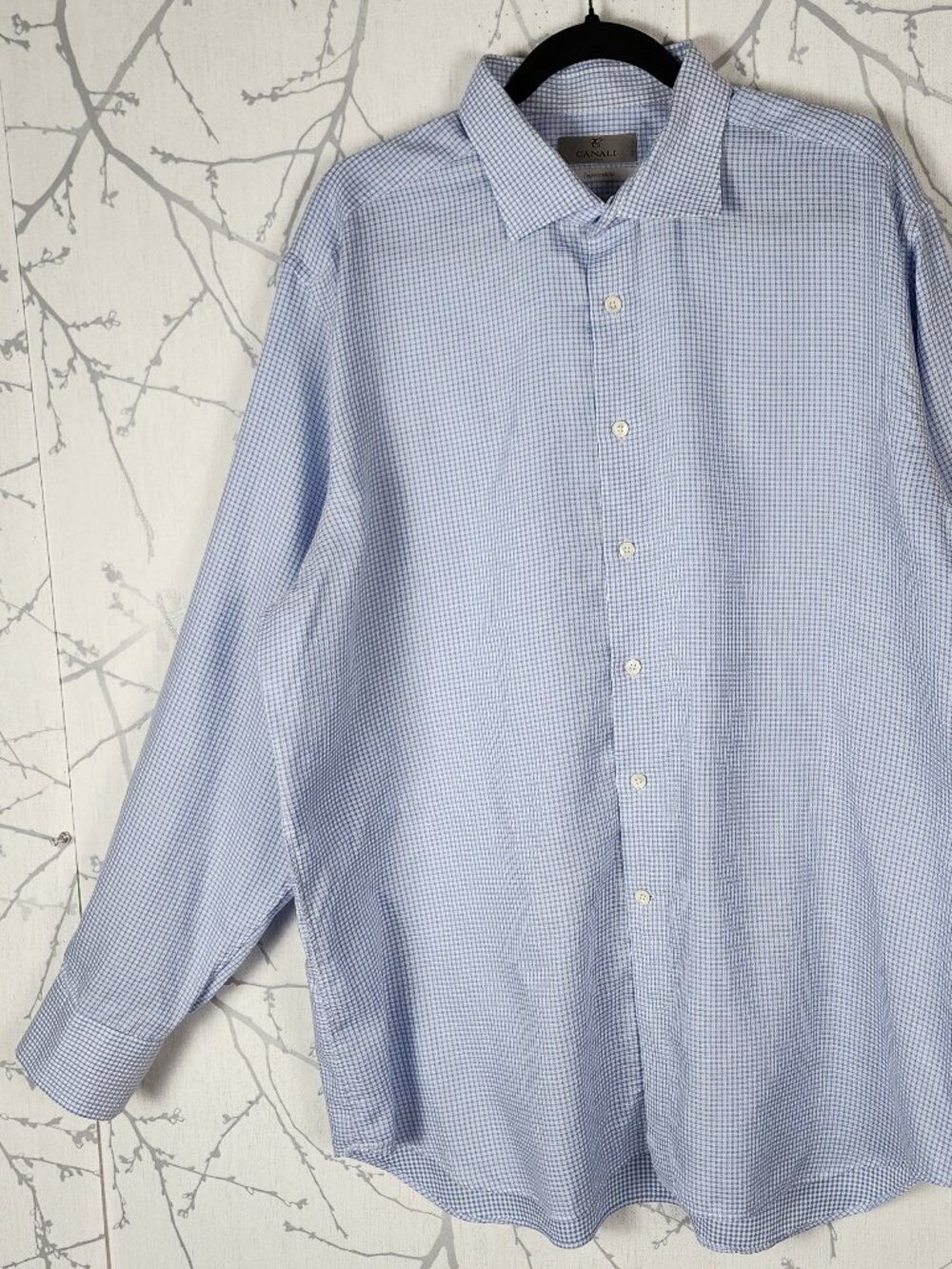 Canali Blue Gingham Checks Impeccabile Cotton Dress Shirt